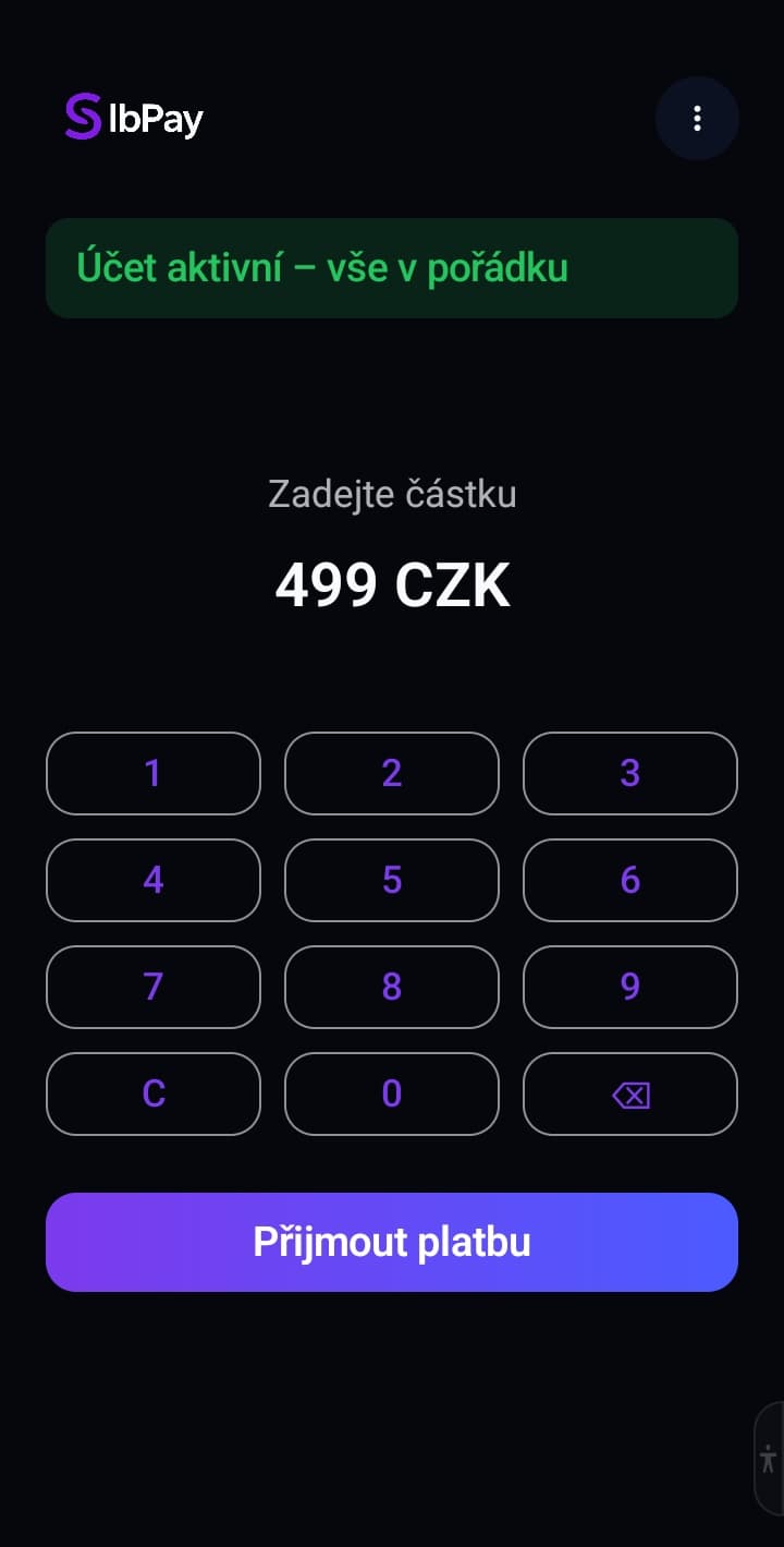 SibPay — zadání částky 499 CZK