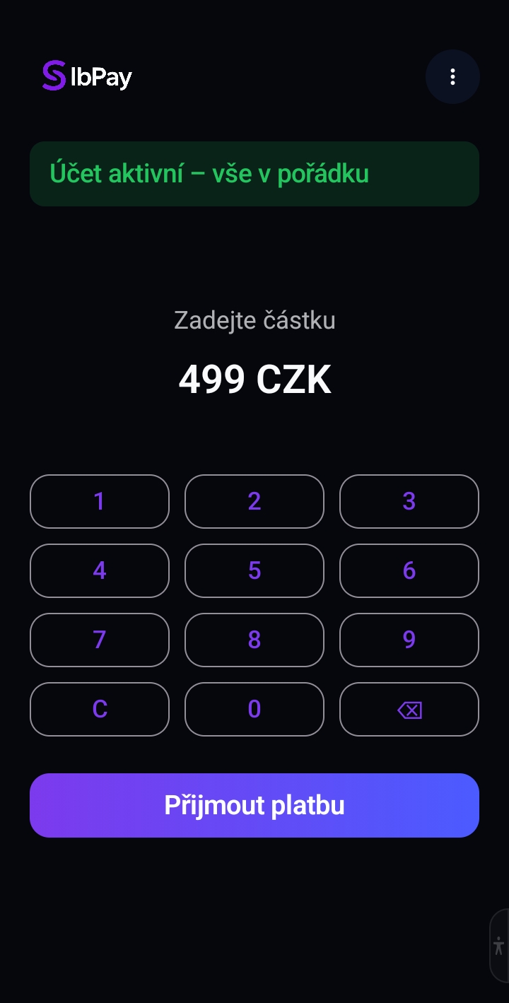 Obrazovka aplikace SibPay